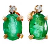 3/4 Carat Emerald & Diamond Earrings 14k Gold
