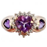 3/4 CT Heart Amethyst & Diamond Halo Gold Ring