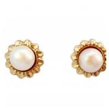 Cultured White Pearl Yellow Gold Earrings