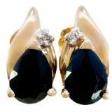 Blue Sapphire & Diamond Earrings 14k Gold