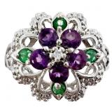 Diamond Amethyst Emerald Cocktail Flower Ring