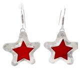 Native American Red Coral Star Dangle Earrings
