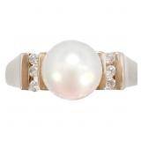 Diamond & Pearl Dinner Ring 14k Yellow Gold