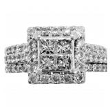 1+ Carat Princess Diamond Halo Wedding Set 14k WG