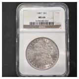 1887 Silver Morgan Dollar NGC MS64