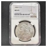 1884-O Morgan Silver Dollar NGC MS63