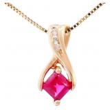 3/4 Ct Princess Ruby & Diamond Gold Necklace