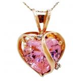 6 CT Pink Ice Heart Necklace Yellow Gold
