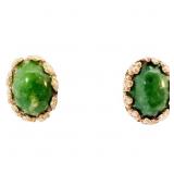 1.8 Carat Jade Cabochon Earrings 14k Gold