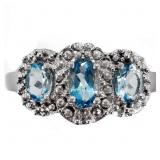 3/4 CT Swiss Blue Topaz Trilogy Ring White Gold