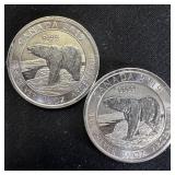 (2) 1/2 oz Fine Silver Canadian Polar Bear