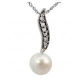 Cultured White Pearl & Diamond Necklace WG
