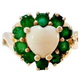 Opal & Emerald Heart Halo Gold Ring