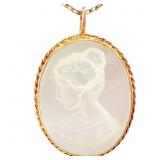 Mother of Pearl Cameo Pendant 14k Yellow Gold