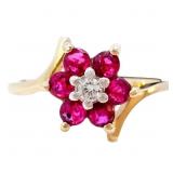 1/4 Carat Ruby & Diamond Flower Ring 14k Gold