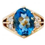 2 Carat Topaz & Diamond Ring 14k Yellow Gold