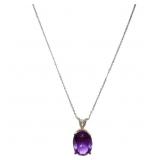 8 Carat Amethyst Necklace 14k White Gold