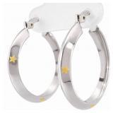 Star Hoop Earrings Yellow and White Gold