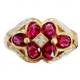 3/4 Carat Ruby & Diamond Cluster Ring 18k Gold