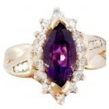 Marquise Amethyst & Diamond Halo Ring 14k