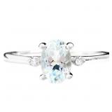 1/3 Carat Aquamarine & Diamond Trilogy Ring 14k