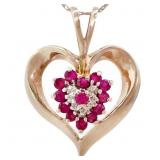 Ruby & Diamond Yellow Gold Heart Necklace