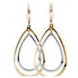 Modern Tear Drop Dangle Earrings 14k Two-Tone Gold