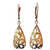 Intricate Filigree Teardrop Dangle Earrings 14k