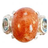 Luminous Amber & Blue Quartz Statement Ring