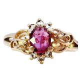 Ruby & Diamond Filigree Dinner Ring 14k Gold