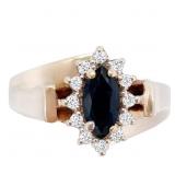 Marquise Sapphire & Diamond Halo Gold Ring