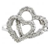 Natural White Diamond Double Heart Ring 14k WG