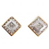 Princess Diamond Halo Earrings 14k Yellow Gold