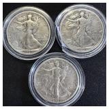 (3) Silver Walking Liberty Half Dollars