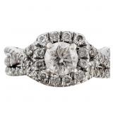 3/4 CT Diamond Halo Crossover Bridal Set 14k WG