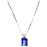 6+ CT Blue Topaz Solitaire Necklace 14k Gold