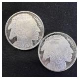 (2) 1/2 oz Fine Silver Rounds  Buffalo Design