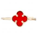Red Agate Quatrefoil Ring 14k Gold VAN CLEEF