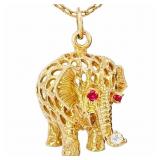 Ruby & Diamond Elephant Pendant 14k Gold