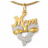 Classic 'Mom' Two-Tone Bow Pendant 14k Gold