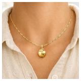Apple Sparkle Chain Necklace 14k Gold 18'