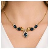 1+ Carat Sapphire & Diamond Necklace 14k Gold