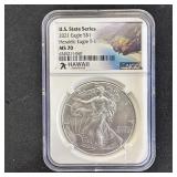 2021 American Silver Eagle ï¿½ MS70 NGC ï¿½ Hawaii