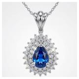 1.5 CTW Sapphire & Diamond Halo Necklace 14k WG