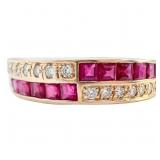 Princess Ruby & Diamond Ring 14k Yellow Gold
