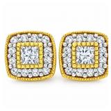 Princess Diamond Halo Earrings 14k Gold