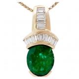 2 CT Emerald & Diamond Pendant 14k Gold