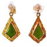 Vintage Green Dangle Earrings Yellow Gold