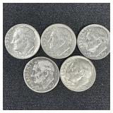 (5) 1970s Assorted Roosevelt Dimes
