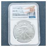 2020 American Silver Eagle MS70 D. Trump NGC